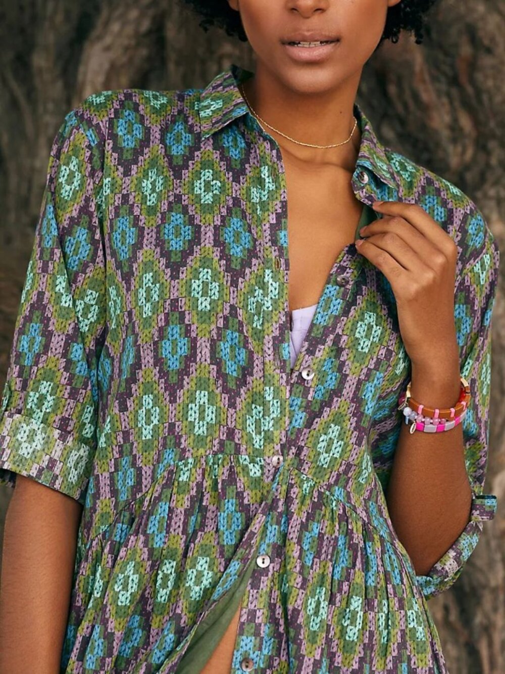 NWT Ro's Garden Alma Shirt Dress Mini Anthropologie XS Boho Resort Luxury Artsy